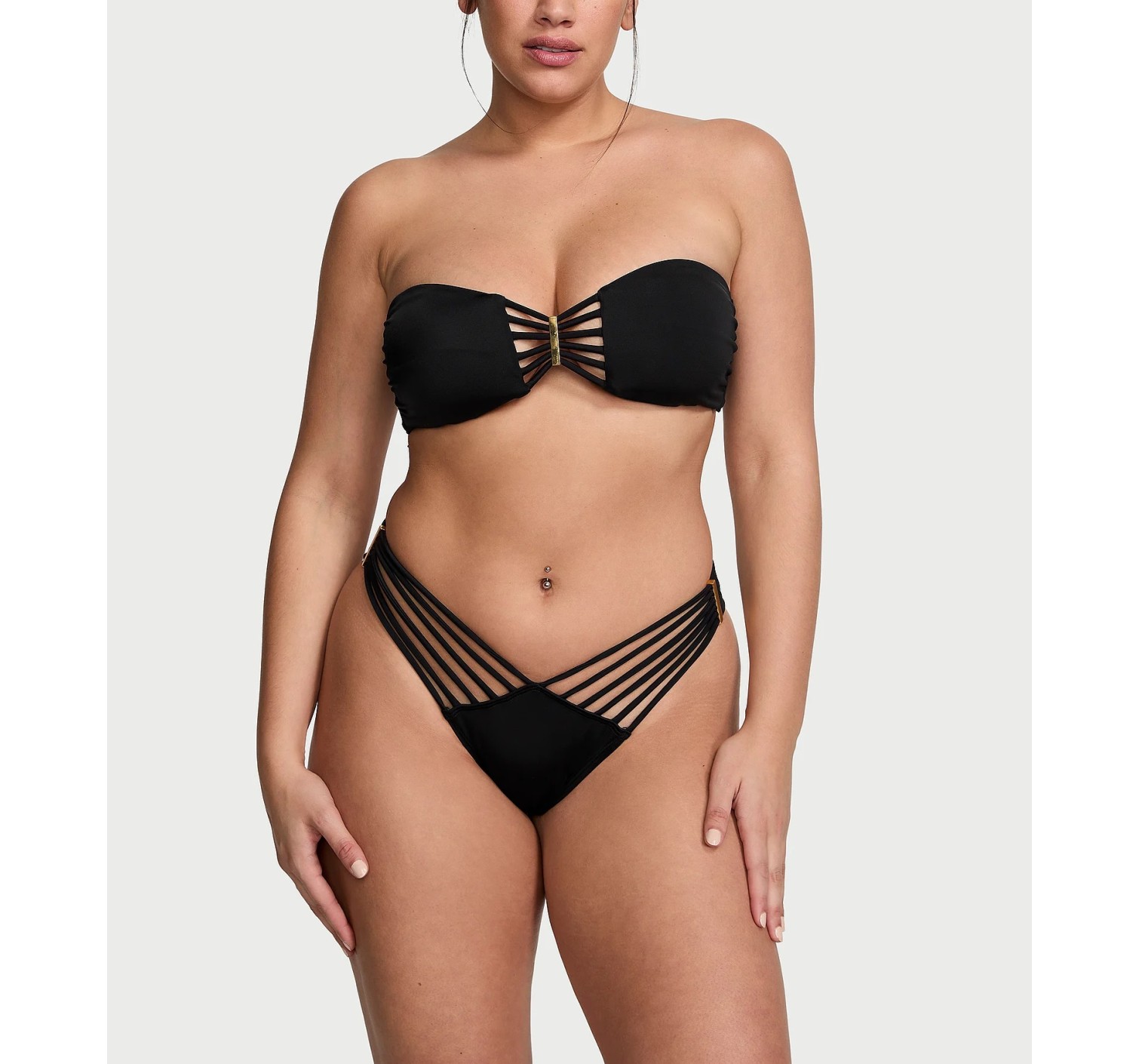 Купальник Archives Swim Strappy Bandeau Top Hardware Brazilian Bikini Bottom Black