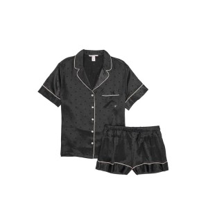 Піжама Victoria's Secret Satin Short Pajama Set Black Dot