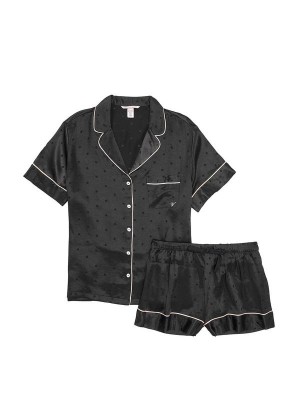 Піжама Victoria's Secret Satin Short Pajama Set Black Dot