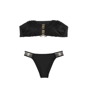 Купальник VS Archives Strappy Hardware Bandeau Bikini Top Set Black
