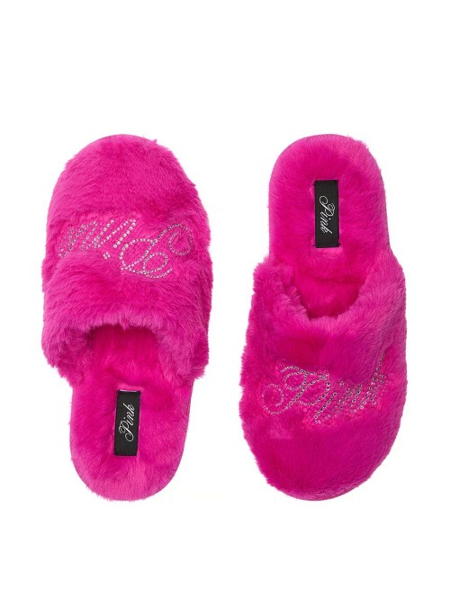 Домашні капці PINK Faux-Fur Closed-Toe Slippers fuchsia