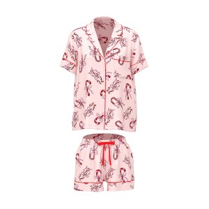 Піжама Glazed Satin Short Pajama Set Pink Bows