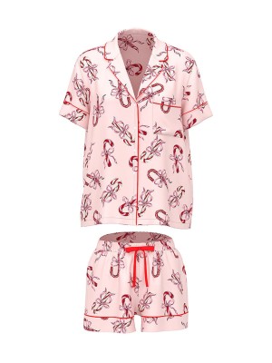 Піжама Glazed Satin Short Pajama Set Pink Bows