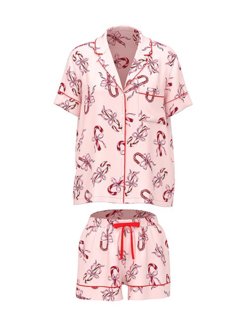 Піжама Glazed Satin Short Pajama Set Pink Bows