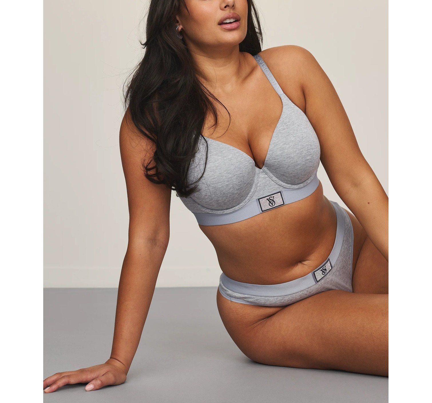 Трусики Logo Cotton Shine Patch Thong Grey