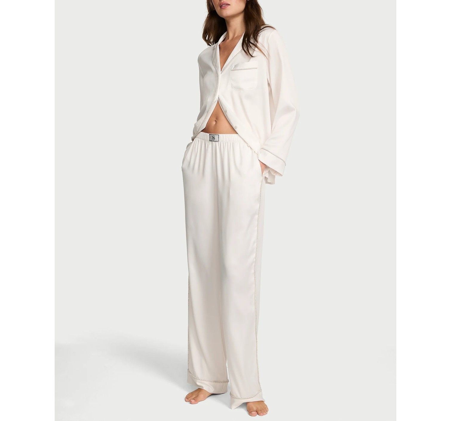 Пижама Signature Satin Shine Long Pajama Set White