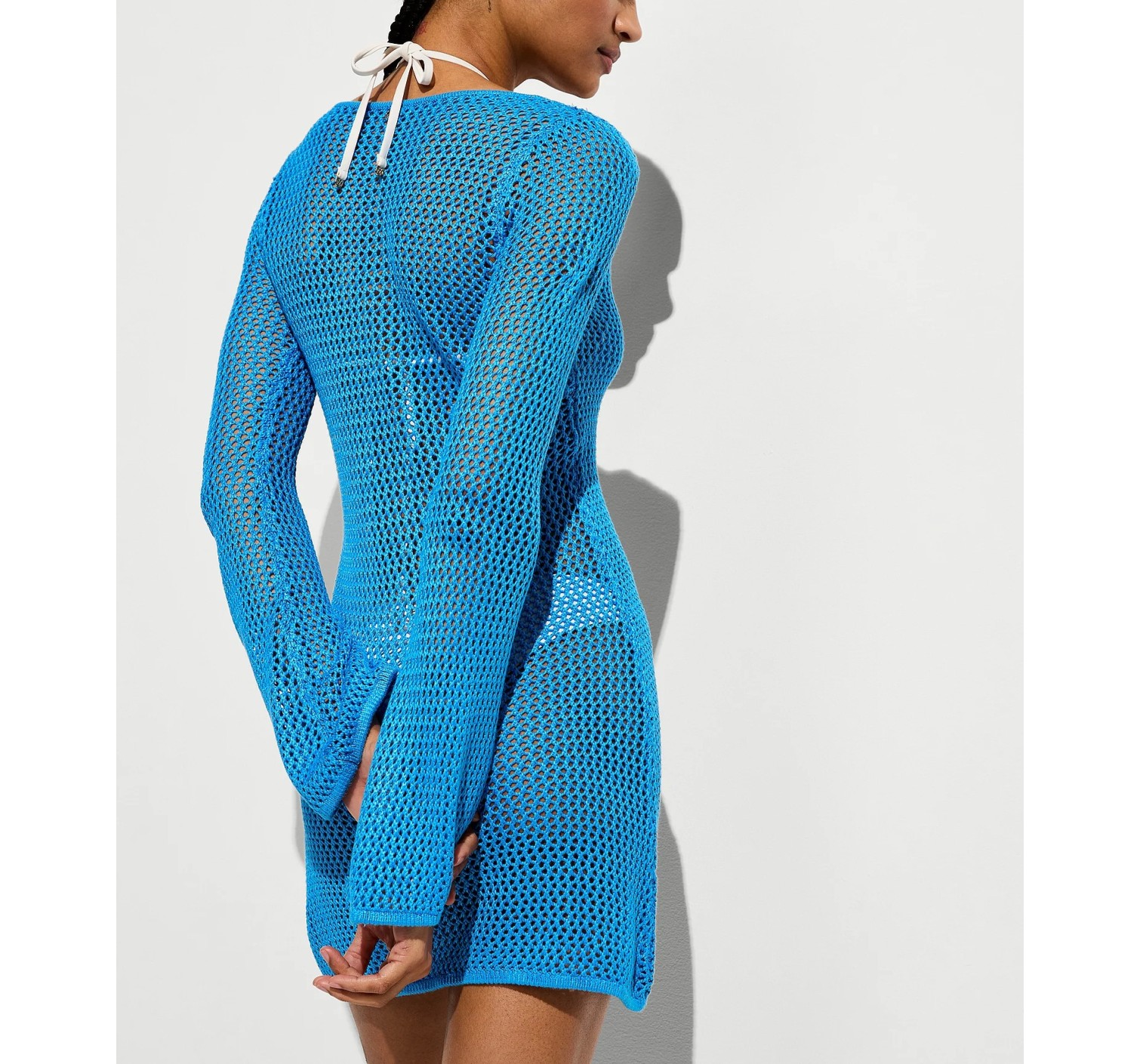 Пляжная туника Beachwear Crochet Long-Sleeve Mini Dress Skyline Blue