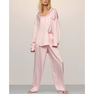 Сатиновая пижама Oversized Long Pajama Set Pretty Blossom Stripe