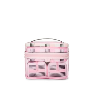 Косметичка 4-Piece Makeup Bag Set Pink And Black Stripe