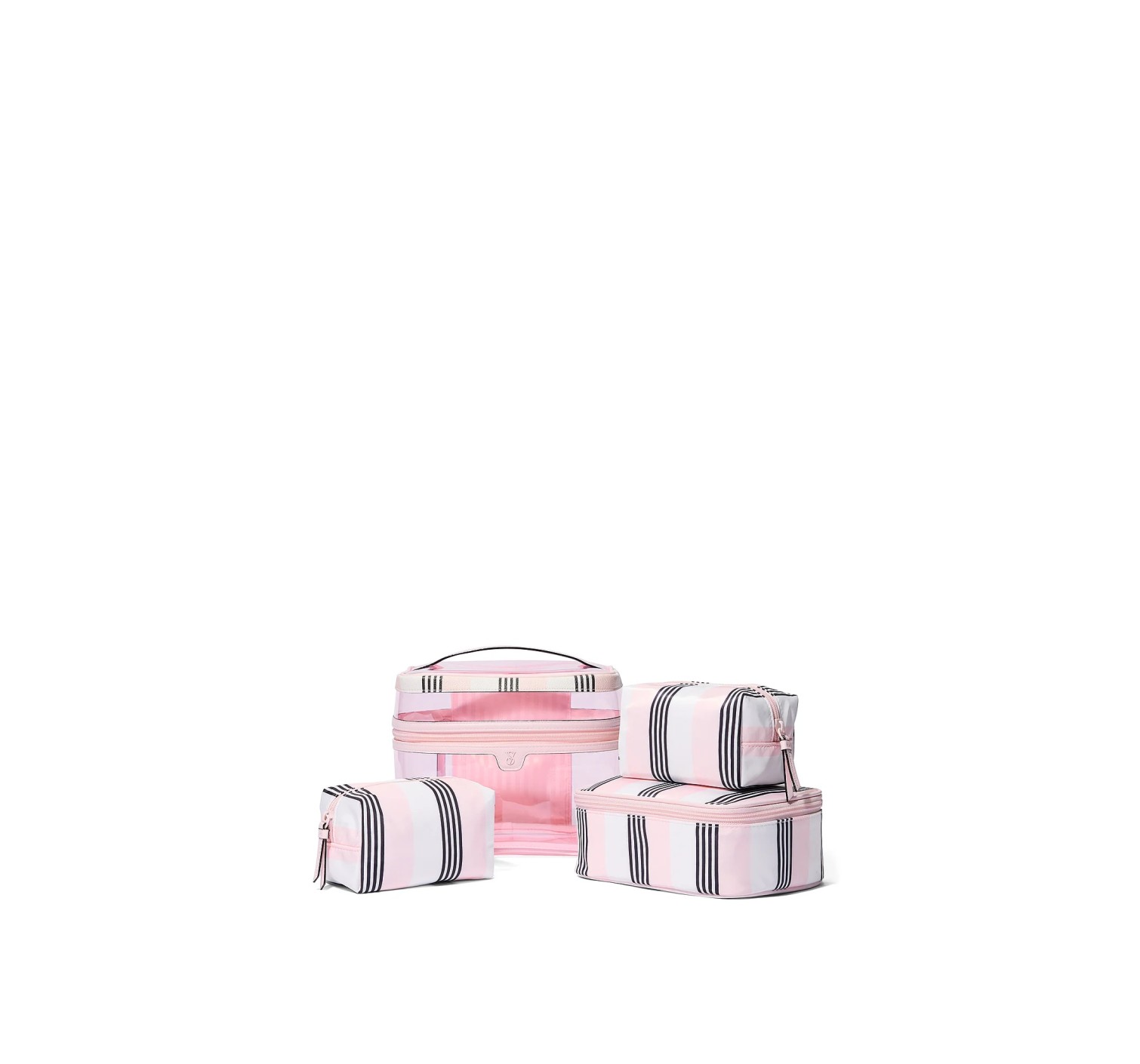 Косметичка 4-Piece Makeup Bag Set Pink And Black Stripe