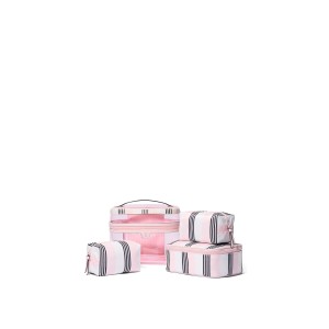 Косметичка 4-Piece Makeup Bag Set Pink And Black Stripe