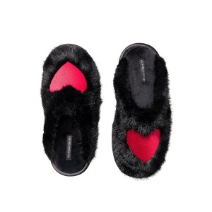Тапочки для дома Plush Closed-Toe Slippers Black Red Heart