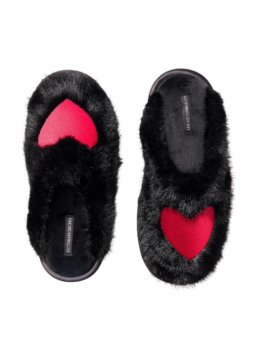 Капці для дому Plush Closed-Toe Slippers Black Red Heart