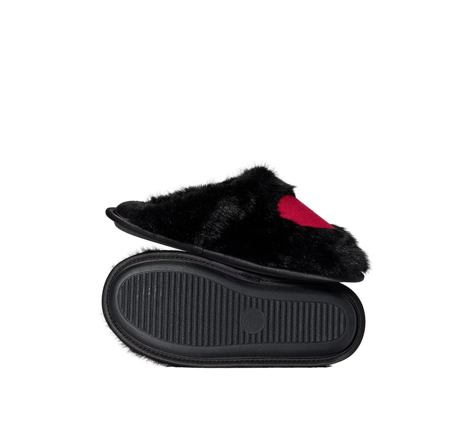 Тапочки для дома Plush Closed-Toe Slippers Black Red Heart