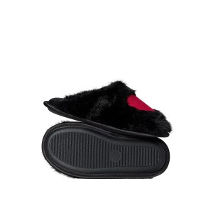 Тапочки для дома Plush Closed-Toe Slippers Black Red Heart