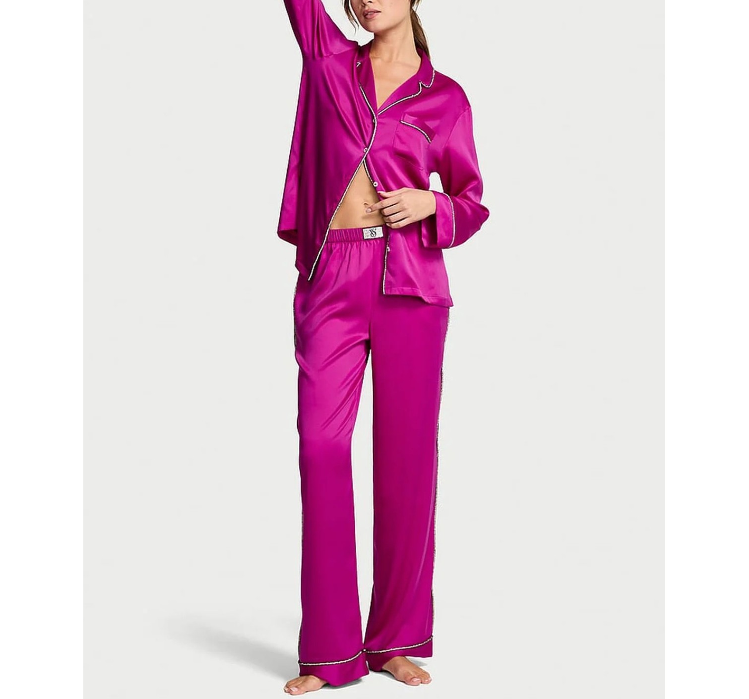 Піжама Glazed Satin Shine Long Pajama Set Fuchsia