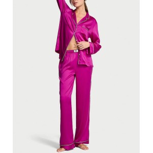 Піжама Glazed Satin Shine Long Pajama Set Fuchsia