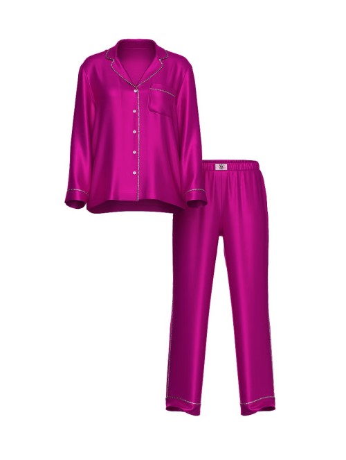 Піжама Glazed Satin Shine Long Pajama Set Fuchsia