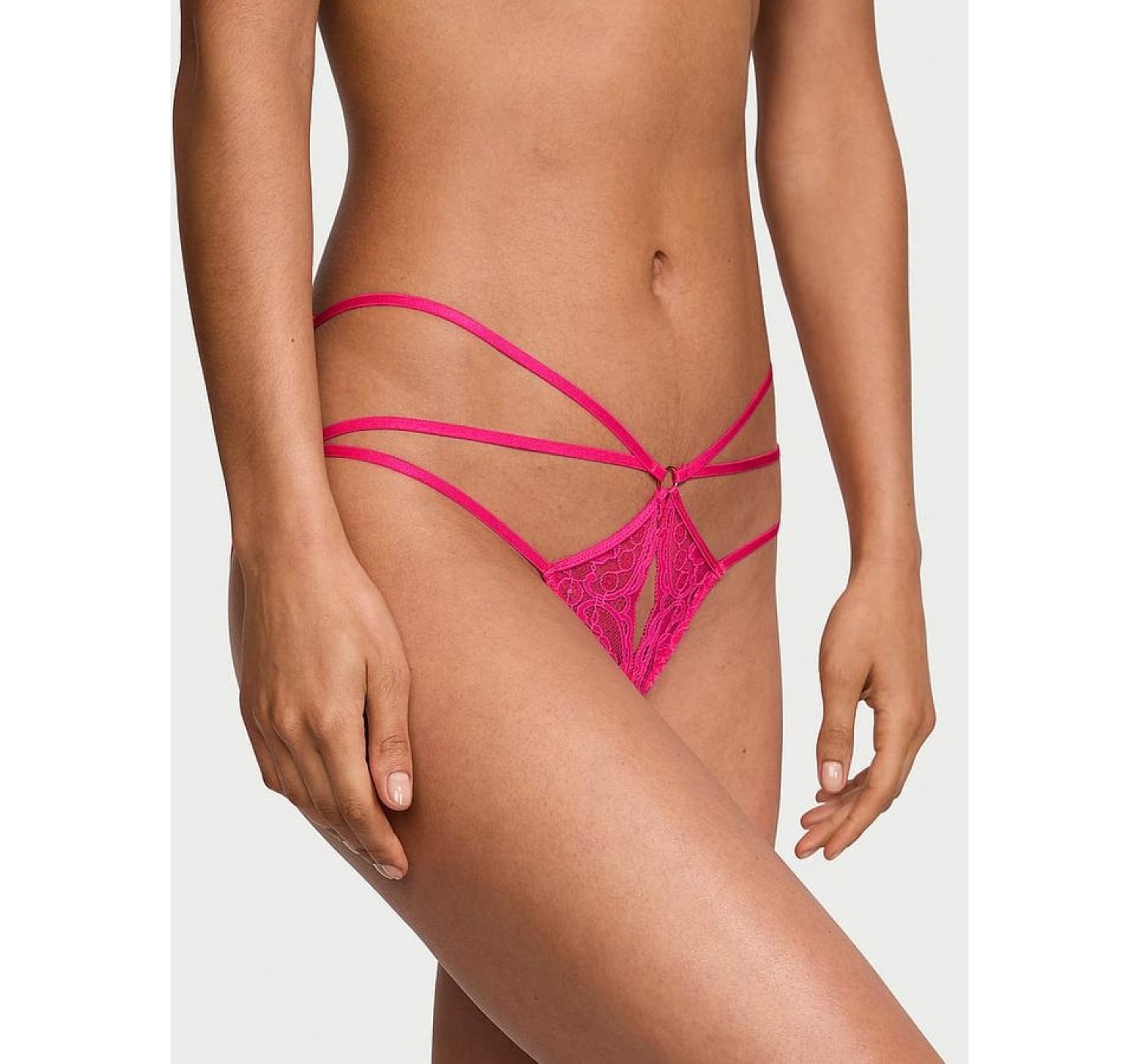 Трусики Lace Strappy Crotchless Cheeky Pink