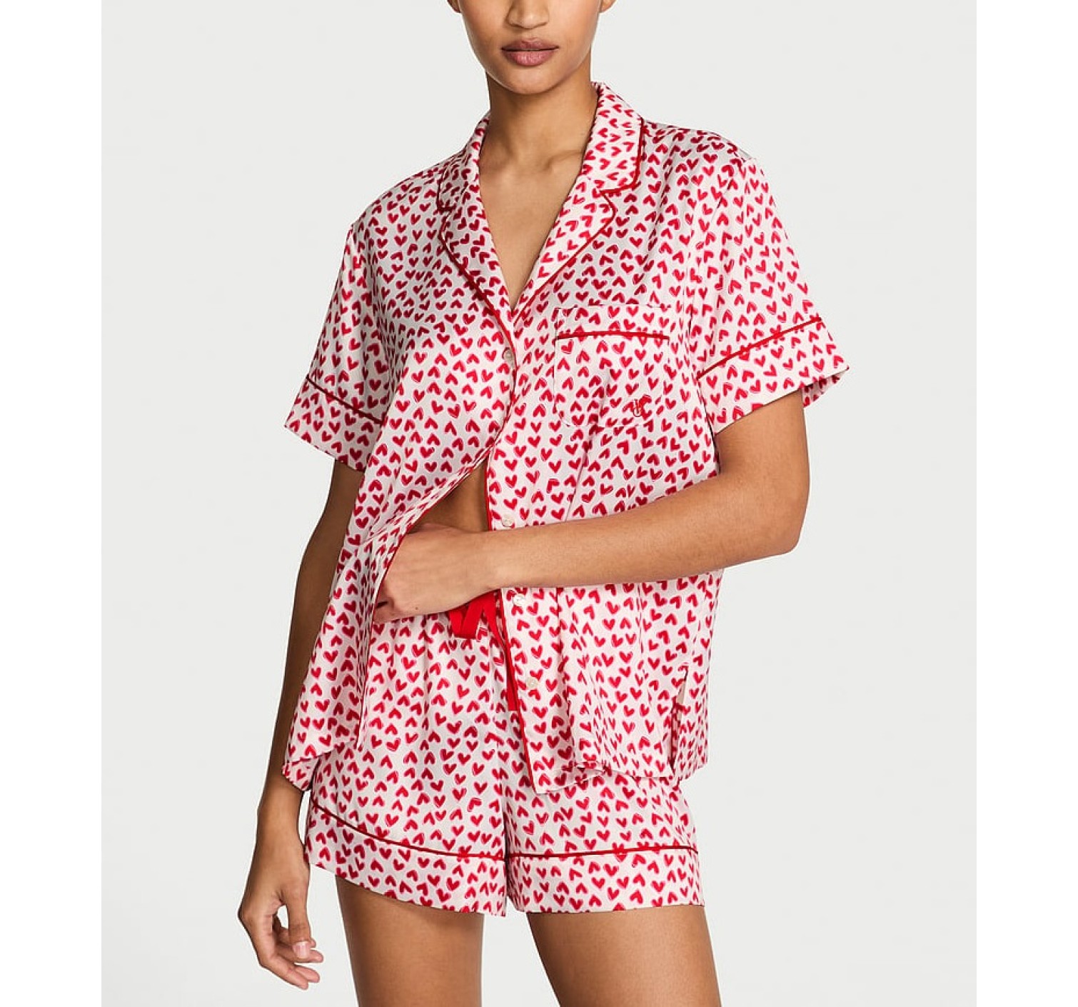 Піжама Satin Short PJ Set White Scattered Hearts