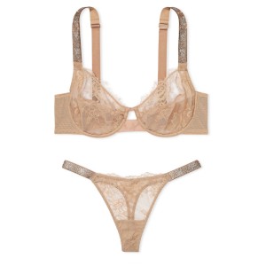 Комплект белья The Fabulous by Victoria's Secret Unlined Shine Strap Rose Lace Full-Cup Bra Set