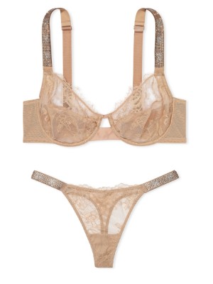 Комплект белья The Fabulous by Victoria's Secret Unlined Shine Strap Rose Lace Full-Cup Bra Set