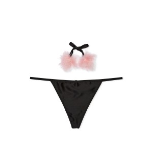 Трусики Dream Angels Satin Pom-Pom V-String Black
