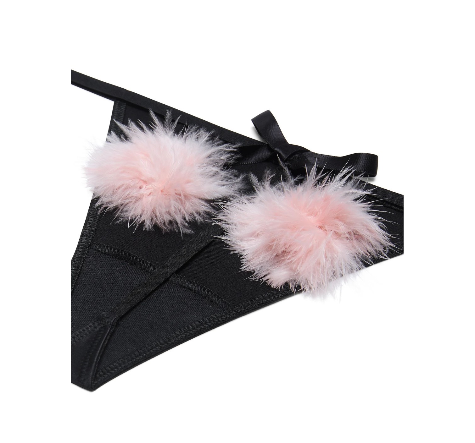 Трусики Dream Angels Satin Pom-Pom V-String Black