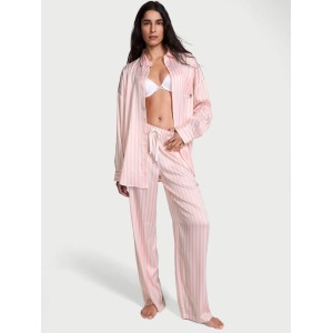 Сатиновая пижама Oversized Long Pajama Set Pretty Blossom Stripe