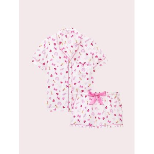 Пижама PINK x LoveShackFancy Satin Short Pajama Set