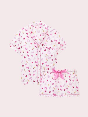 Пижама PINK x LoveShackFancy Satin Short Pajama Set
