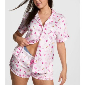 Пижама PINK x LoveShackFancy Satin Short Pajama Set