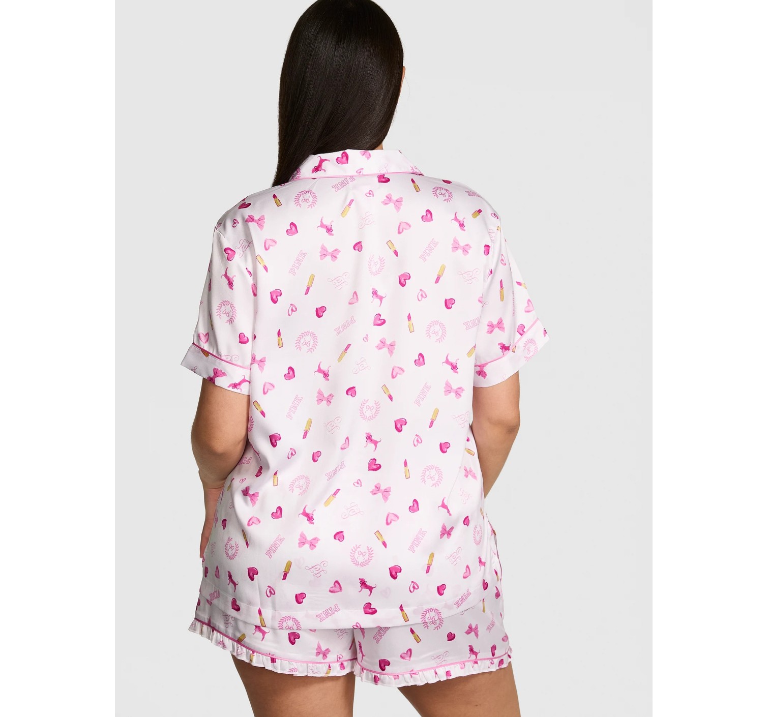 Пижама PINK x LoveShackFancy Satin Short Pajama Set