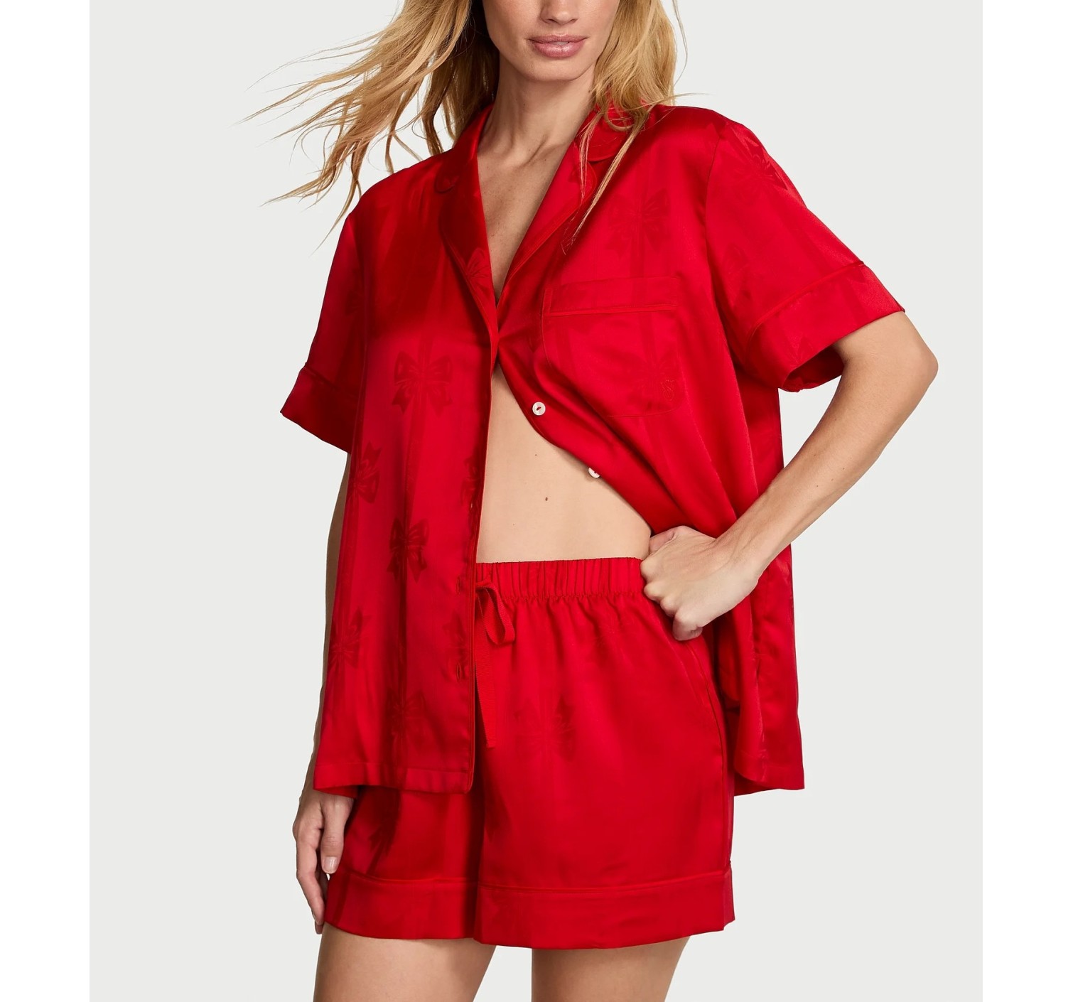 Піжама Glazed Satin Bow Short Pajama Set Lipstick Bow Jacquard