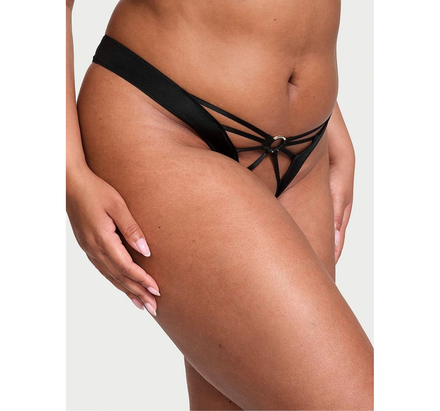 Трусики Black Strappy Crotchless Thong Knickers