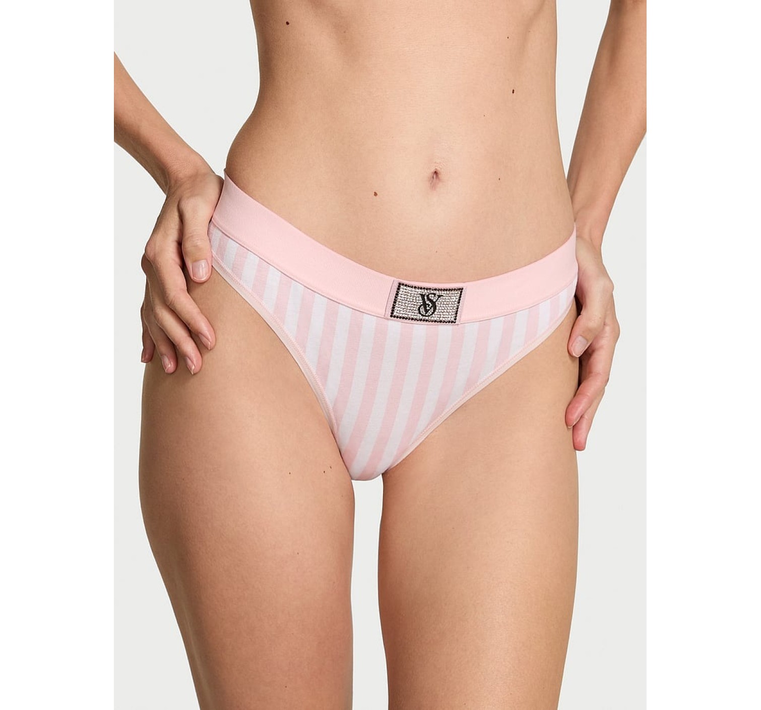 Трусики Logo Cotton Shine Patch Thong Pink Stripes