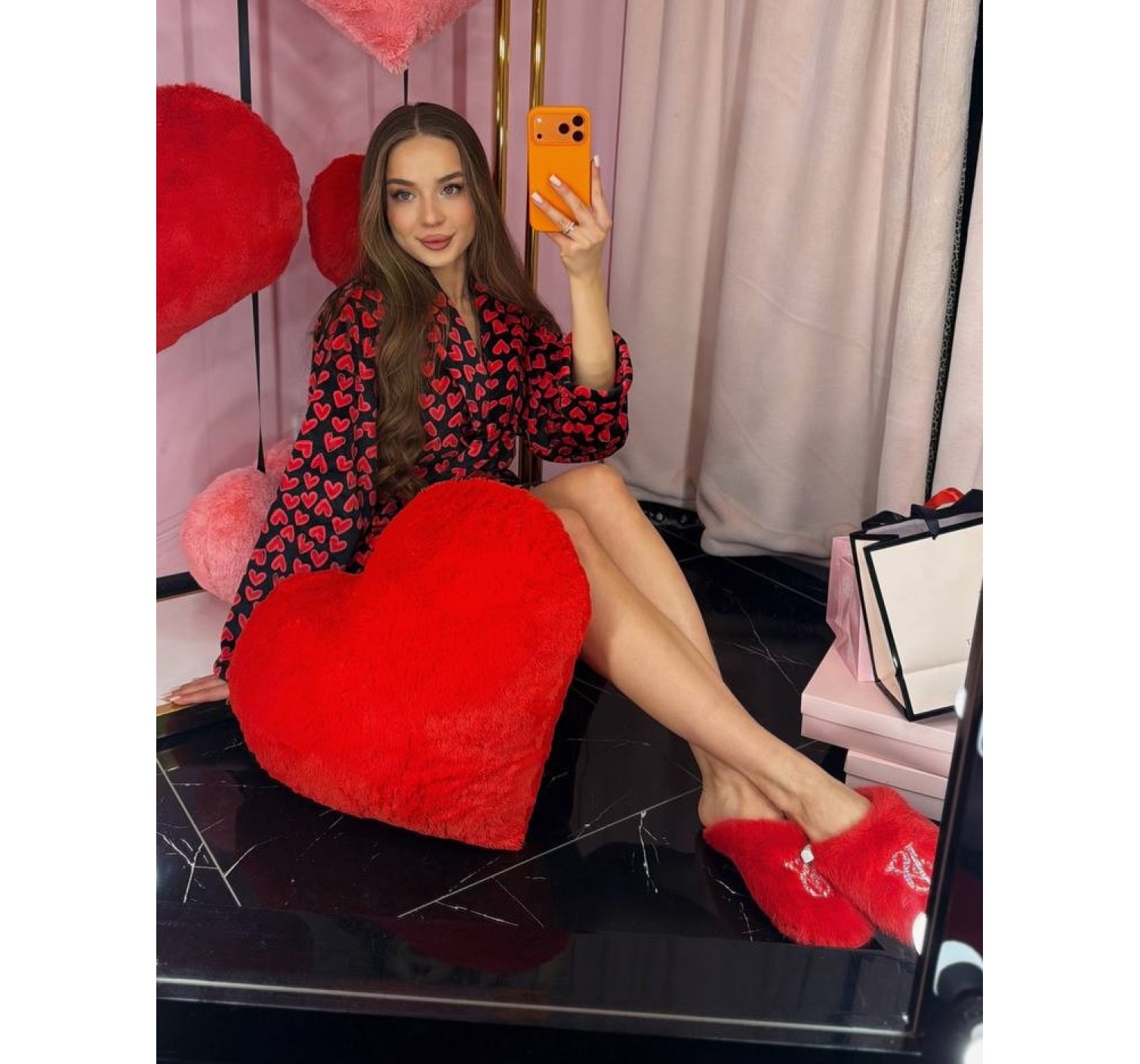 Плюшевый халат Short Cozy Robe Heart Lipstick
