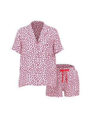 Пижама Satin Short PJ Set White Scattered Hearts