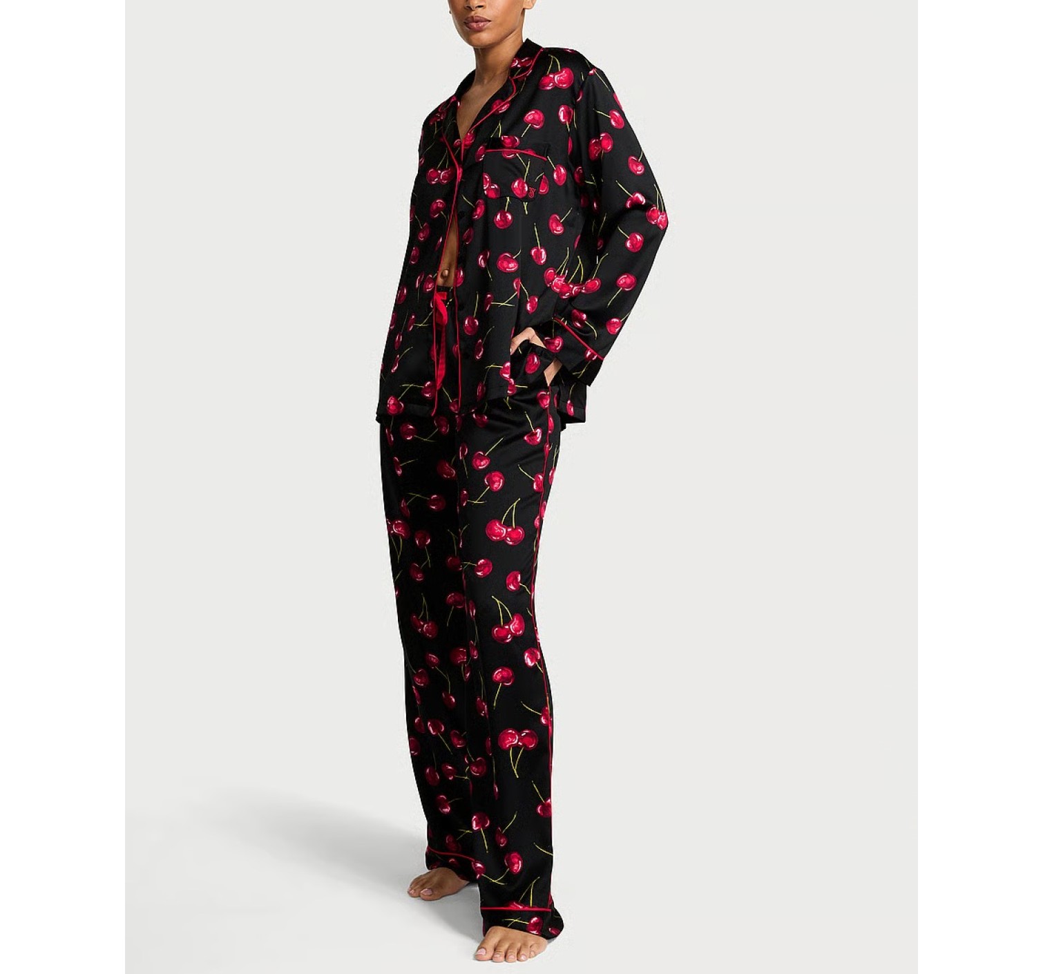Пижама Glazed Satin Long Pajama Set Black Cherries