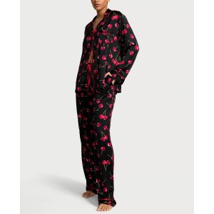 Пижама Glazed Satin Long Pajama Set Black Cherries