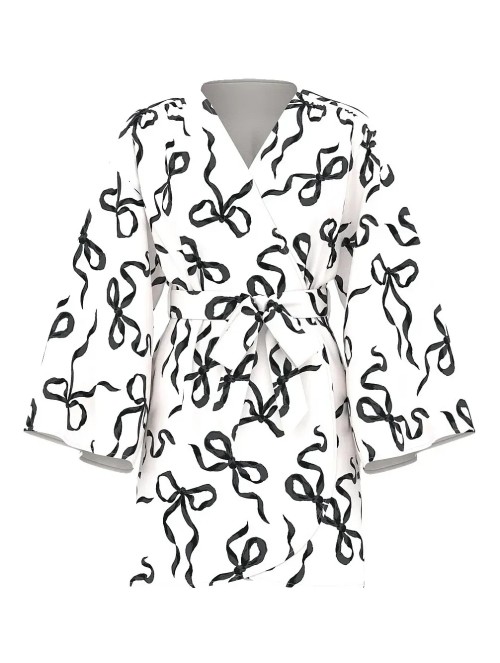 Халат Satin Short Robe White Black Bow