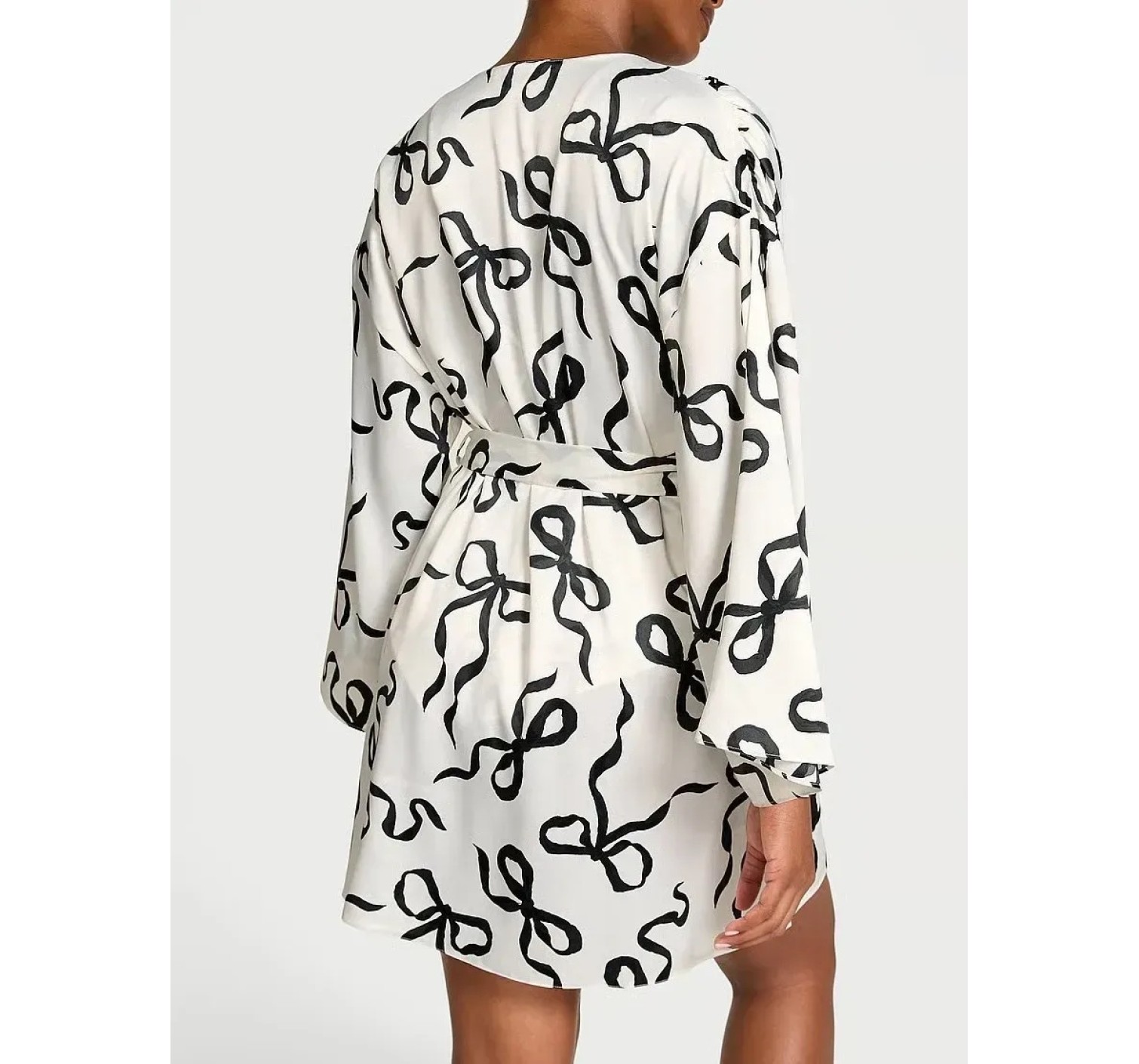 Халат Satin Short Robe White Black Bow