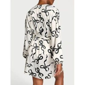 Халат Satin Short Robe White Black Bow