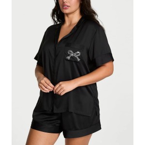Пижама Glazed Satin Short Pajama Set Diamante Bow