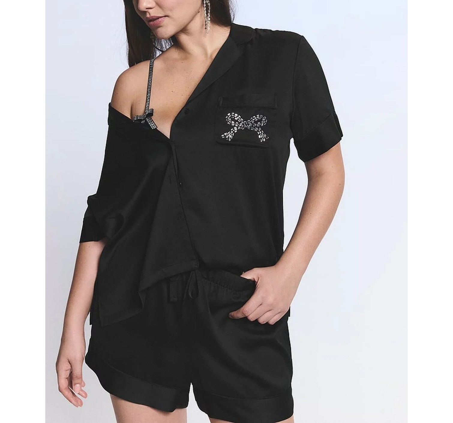 Пижама Glazed Satin Short Pajama Set Diamante Bow