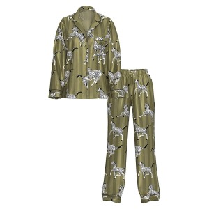 Піжама Glazed Satin Long Pajama Set Green Chamelon Zebras