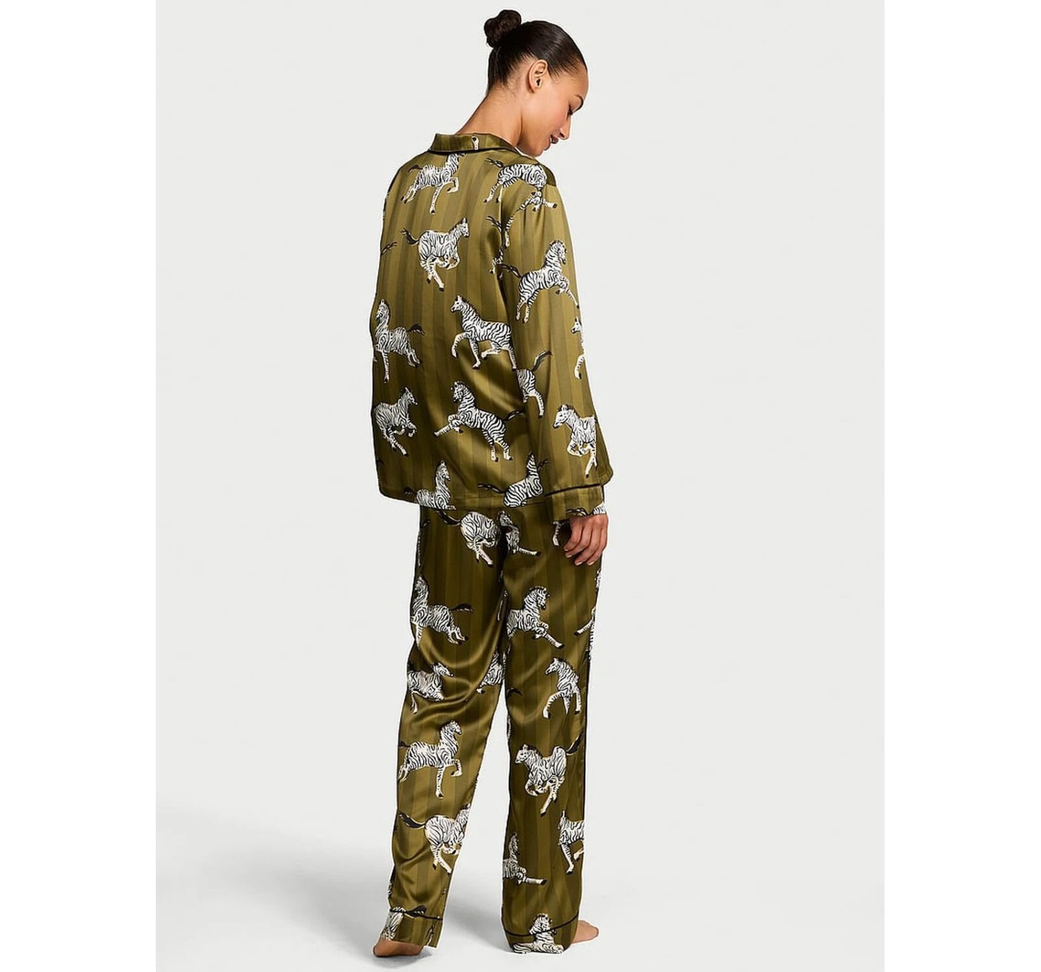 Піжама Glazed Satin Long Pajama Set Green Chamelon Zebras