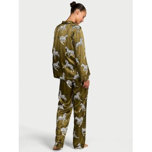 Піжама Glazed Satin Long Pajama Set Green Chamelon Zebras