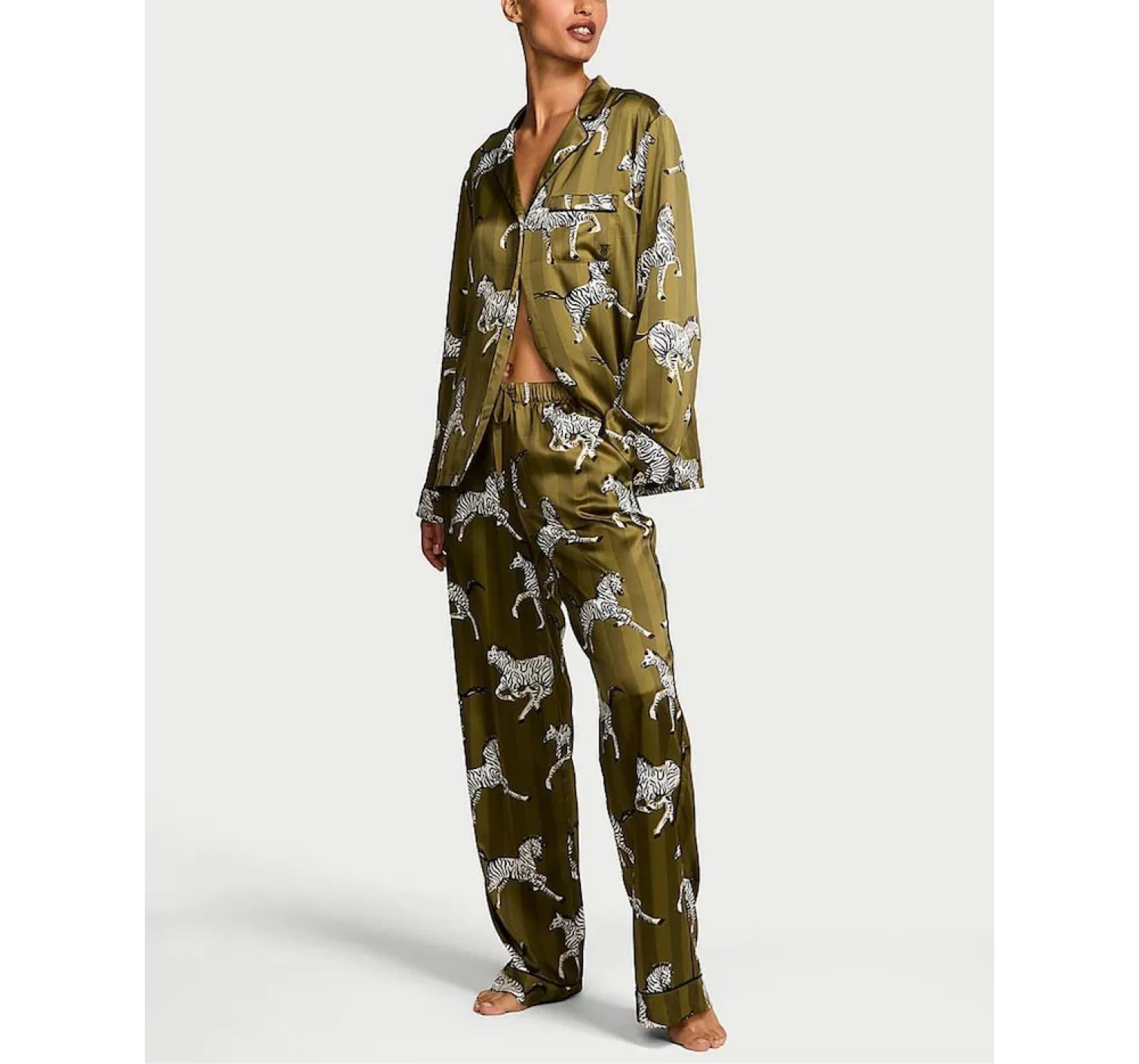 Піжама Glazed Satin Long Pajama Set Green Chamelon Zebras
