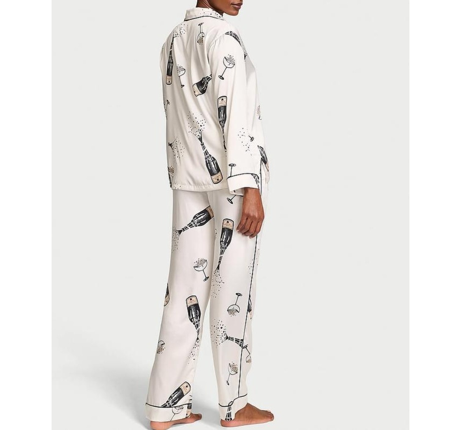 Пижама Glazed Satin Long Pajama Set Coconut White Champagne Bottles